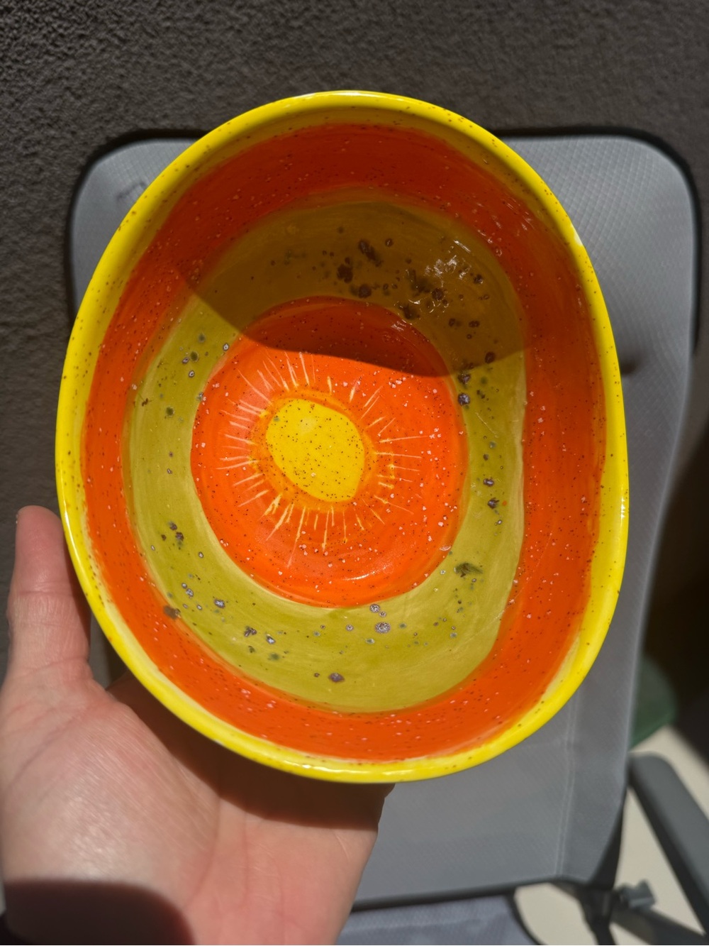Mid Century Modern Sunburst Artisan Handmade Ceramic Serving Bowl